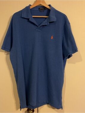Ralph Lauren Polo Shirt Blue 100% Cotton Short Sleeve Orange Pony Golf Men’s XXL